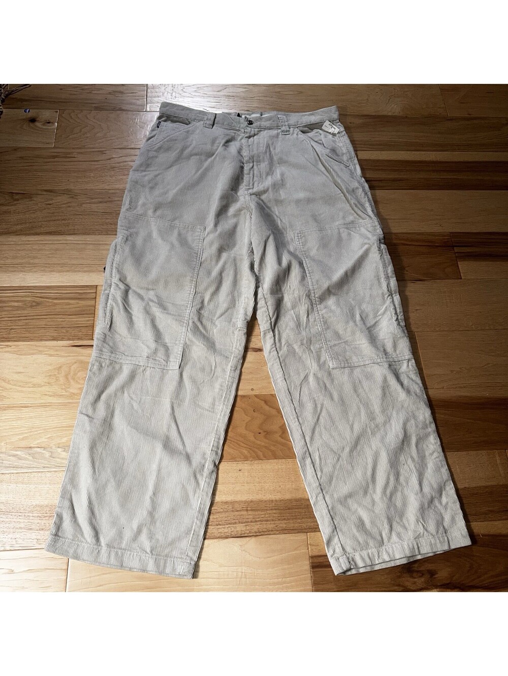 PLUGG White Corduroy Cargo Utility Pants Mens 36x30 Patch Pockets Skate Work